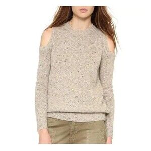 Rebecca Minkoff Sweater Women's Medium Tan Specked Cold-shoulder Wool Blend EUC